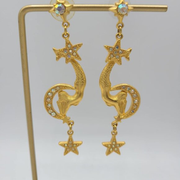 Kirks Folly Vintage Gold Tone Moon and Start Mermaid Earrings NWOT! - Picture 4 of 16